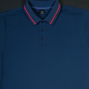 Men’s Navy Blue Polo Shirt with Red Collar Trim – Size Medium